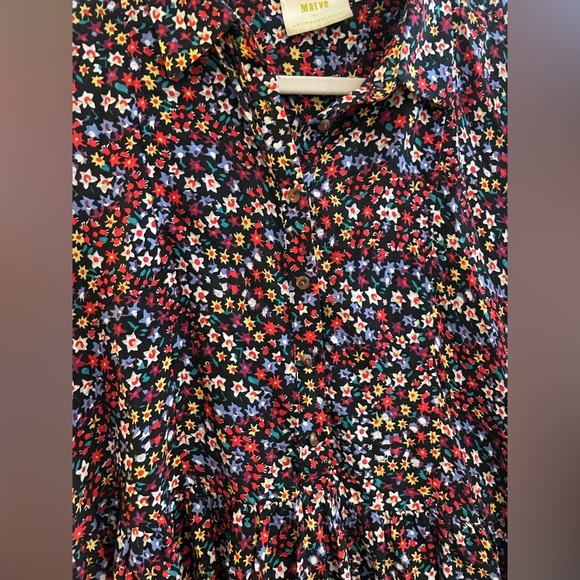 Maeve by Anthropologie Black Peplum Button Down Top Floral - Picture 3 of 5